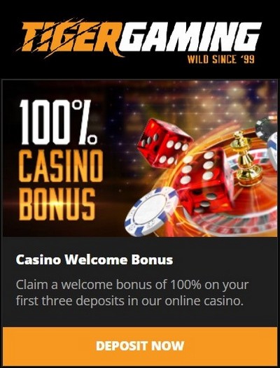 Welcome Bonus at Tiger Gaming Casino: 100% up to $1000