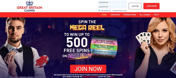 Great Britain Casino with 20 No Deposit Free Spins