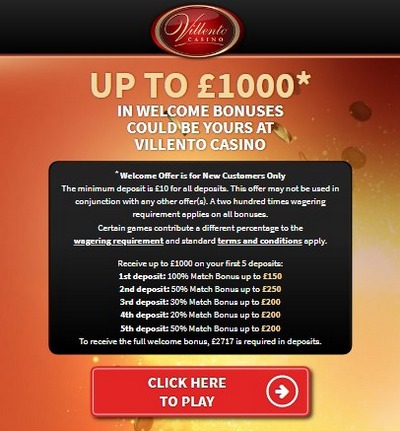Welcome Bonus £1,000 from Villento Casino