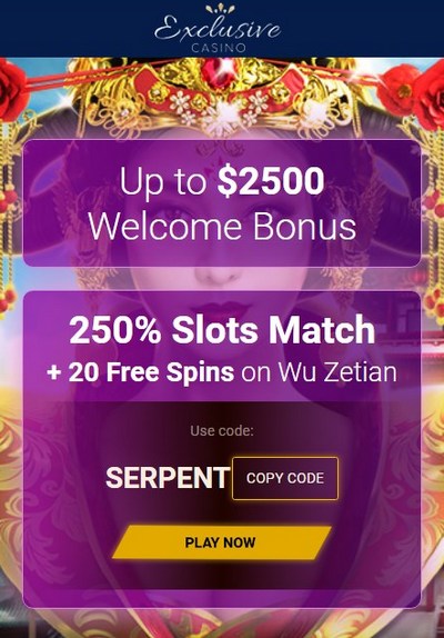 $2500 + 20 Free Spins Welcome Bonus Exclusive Casino