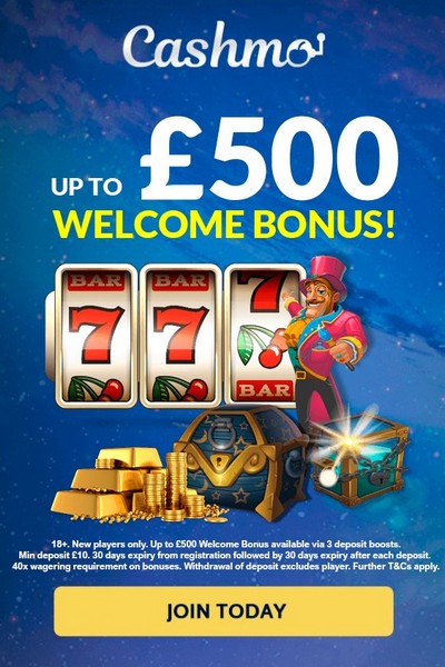 Up to £500 Welcome Bonus from Cashmo Casino