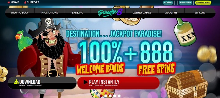 Paradise 8 Casino with Welcome Bonus 100% + 888 FS