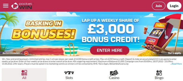 PocketWin Casino with No Deposit Bonus: £10 Free