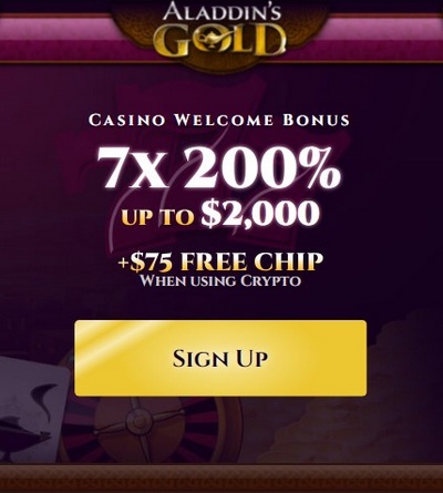 Welcome Bonus 200% from Aladdin’s Gold Casino